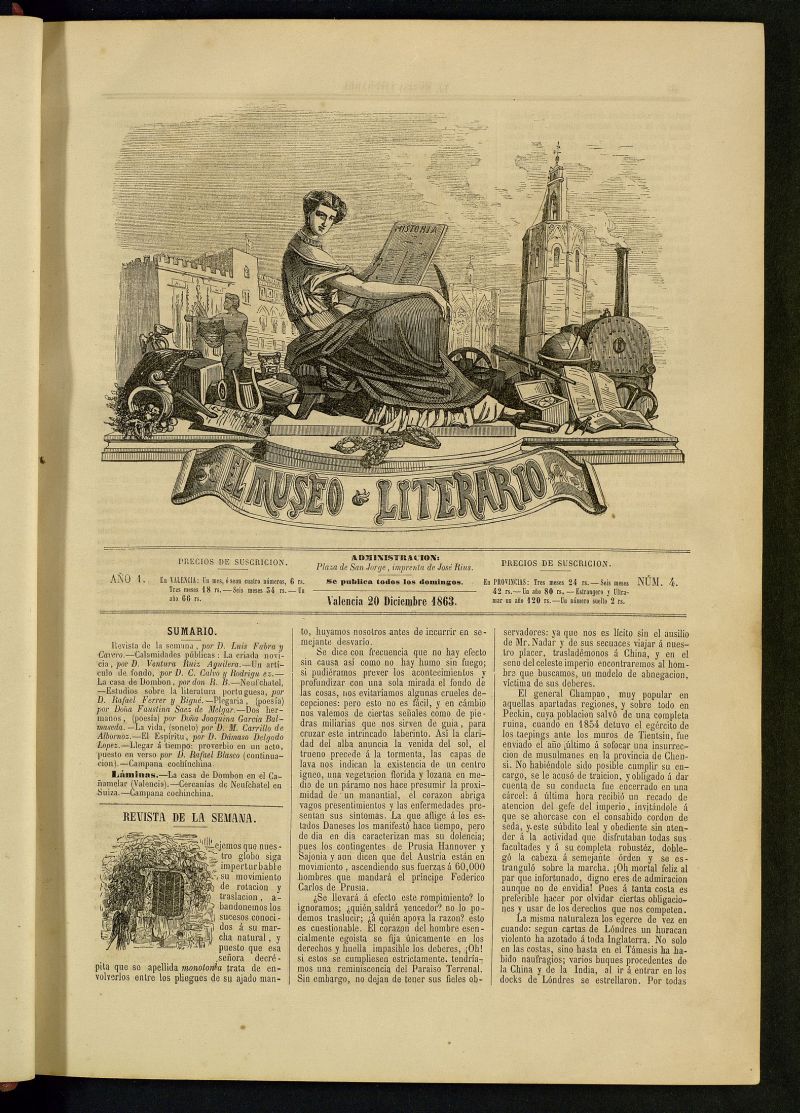 El Museo Literario : peridico semanal de ciencias, literatura, artes, industria y conocimientos tiles del 20 de diciembre de 1863, n 4