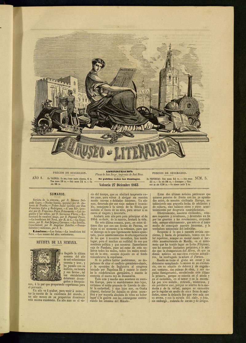 El Museo Literario : peridico semanal de ciencias, literatura, artes, industria y conocimientos tiles del 27 de diciembre de 1863, n 5