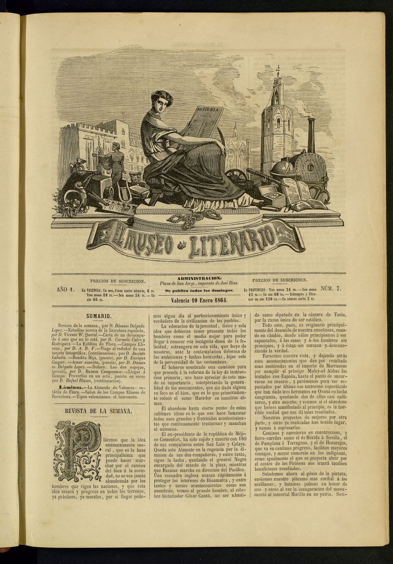 El Museo Literario : peridico semanal de ciencias, literatura, artes, industria y conocimientos tiles del 10 de enero de 1864, n 7