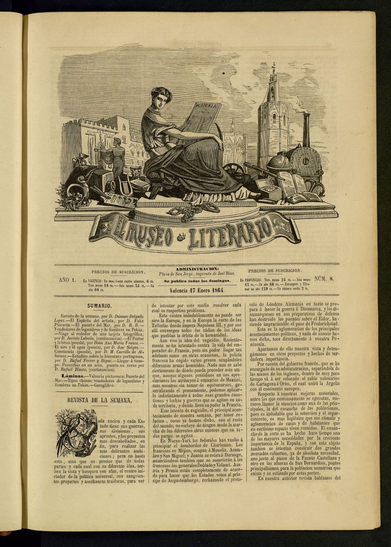 El Museo Literario : peridico semanal de ciencias, literatura, artes, industria y conocimientos tiles del 17 de enero de 1864, n 8