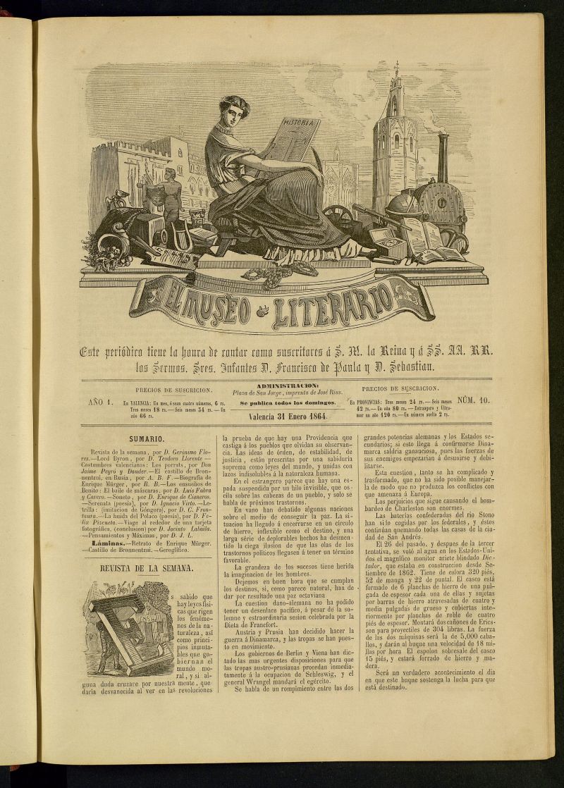 El Museo Literario : peridico semanal de ciencias, literatura, artes, industria y conocimientos tiles del 31 de enero de 1864, n 10