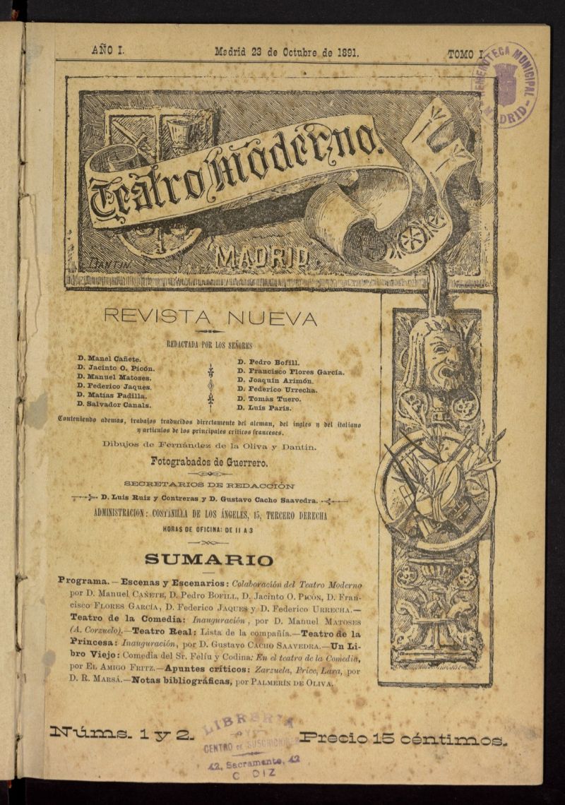 Teatro Moderno: revista nueva del 23 de octubre de 1891, n 1 y 2