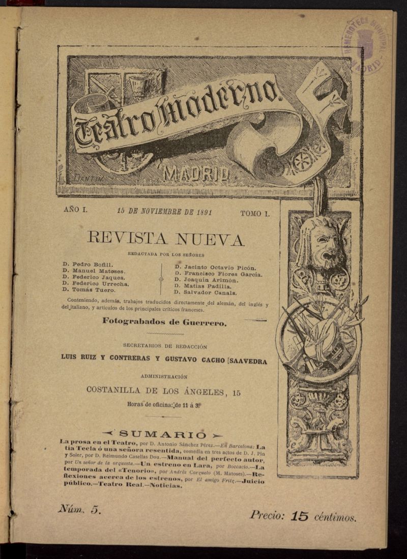 Teatro Moderno: revista nueva del 15 de noviembre de 1891, n 5