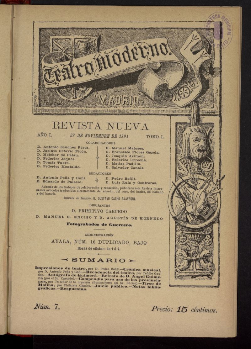 Teatro Moderno: revista nueva del 27 de noviembre de 1891, n 7