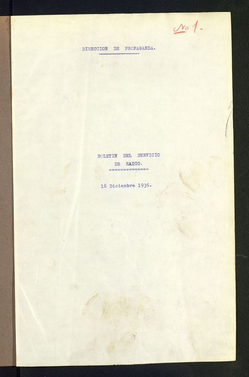 Boletn del Servicio de Radio del 16 de diciembre de 1936, n 1