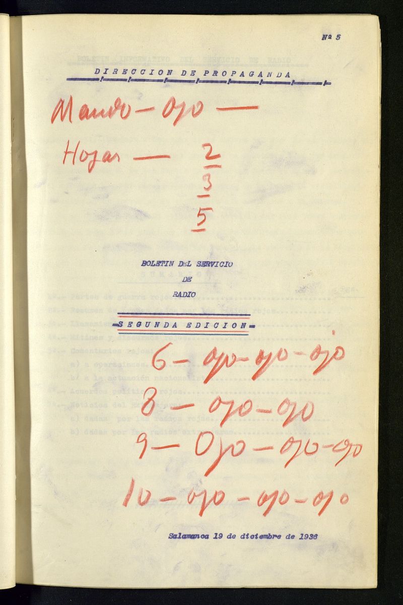 Boletn del Servicio de Radio del 19 de diciembre de 1936, n 5