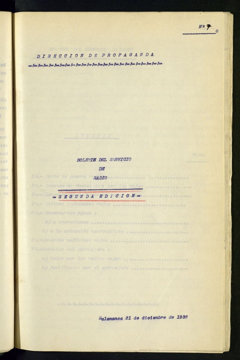 Boletn del Servicio de Radio del 21 de diciembre de 1936, n 9
