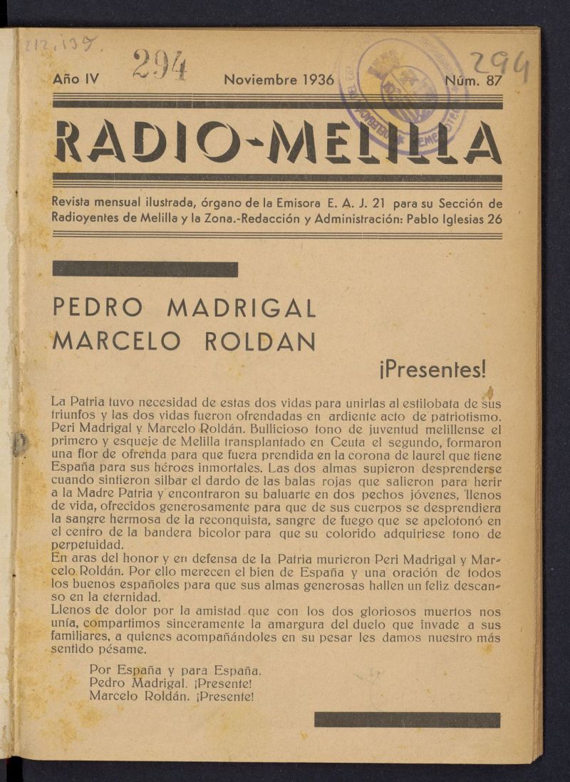 Radio Melilla: revista mensual ilustrada