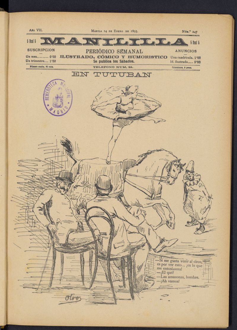 Manililla : peridico semanal ilustrado, cmico y humorstico del 14 de enero de 1893, n 247