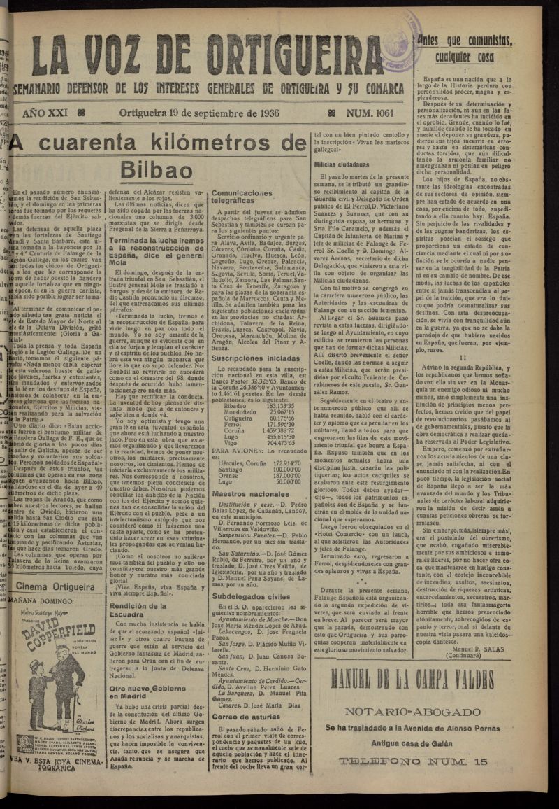 La Voz de Ortigueira del 19 de septiembre de 1936, n 1061