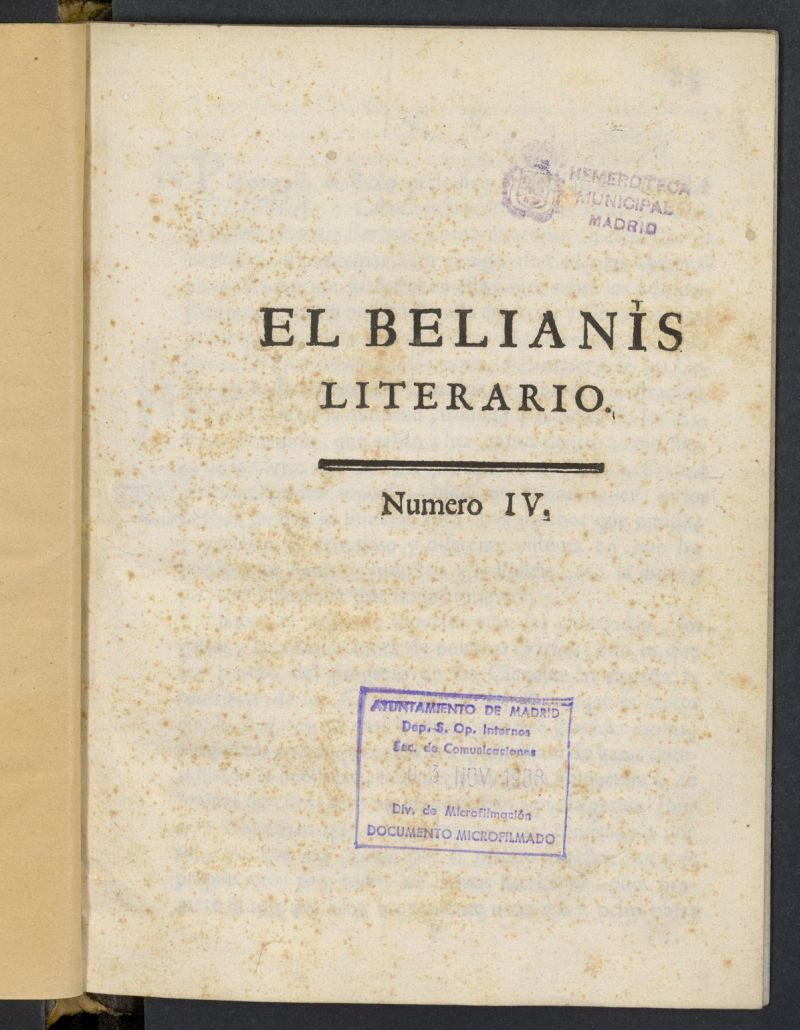 El Belianis Literario, n IV de 1765