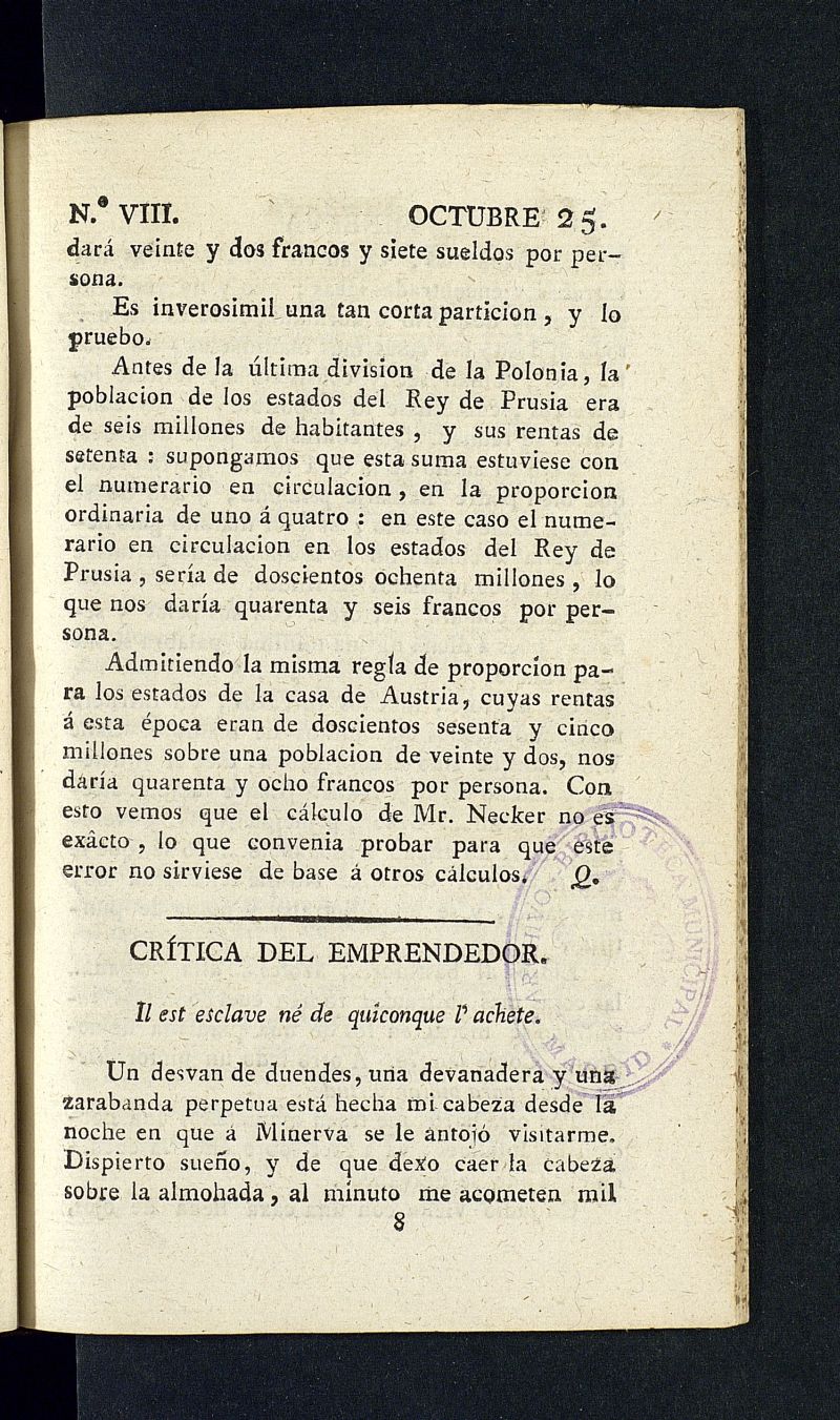 Minerva o el Revisor General del 25 de octubre de 1805, n 8