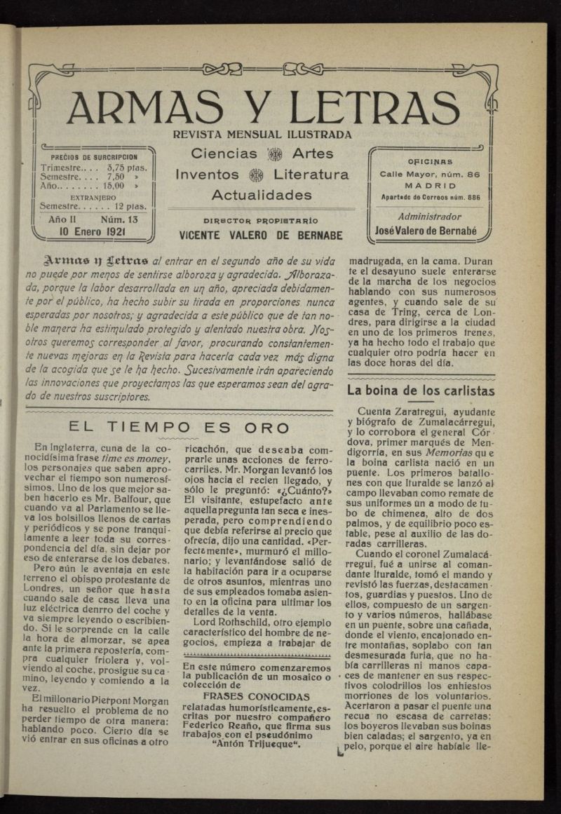Armas y Letras: revista mensual ilustrada de enero de 1921, n 13