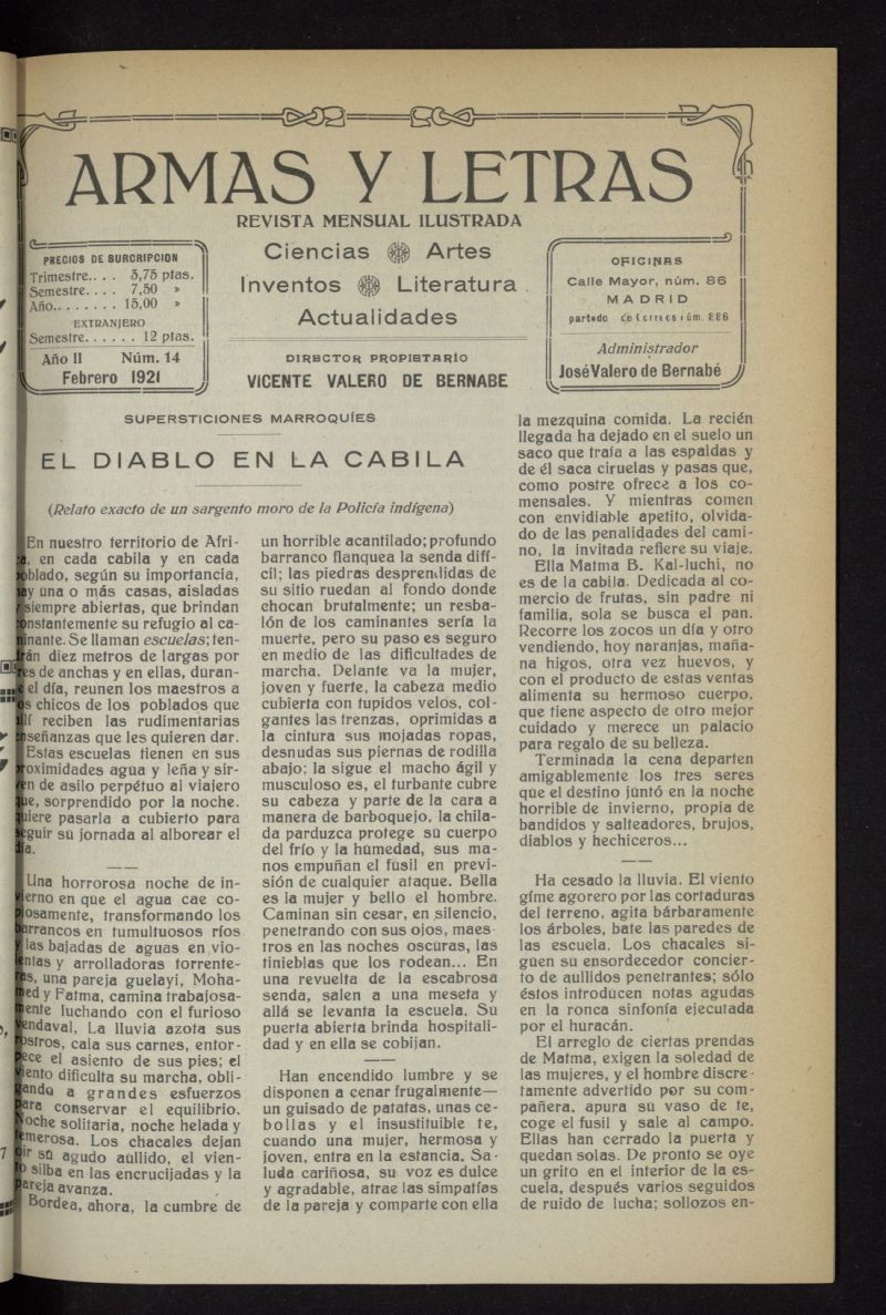 Armas y Letras: revista mensual ilustrada de febrero de 1921, n 14