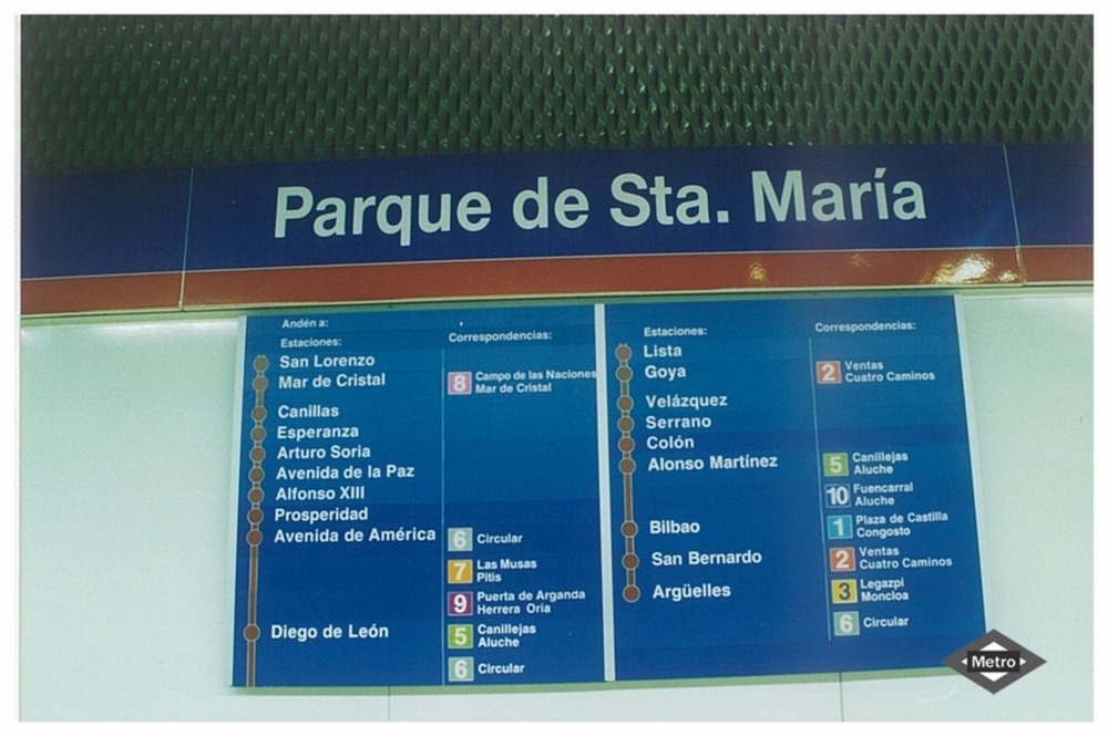 Cartel indicador de la estación de Parque de Santa María, de línea 4