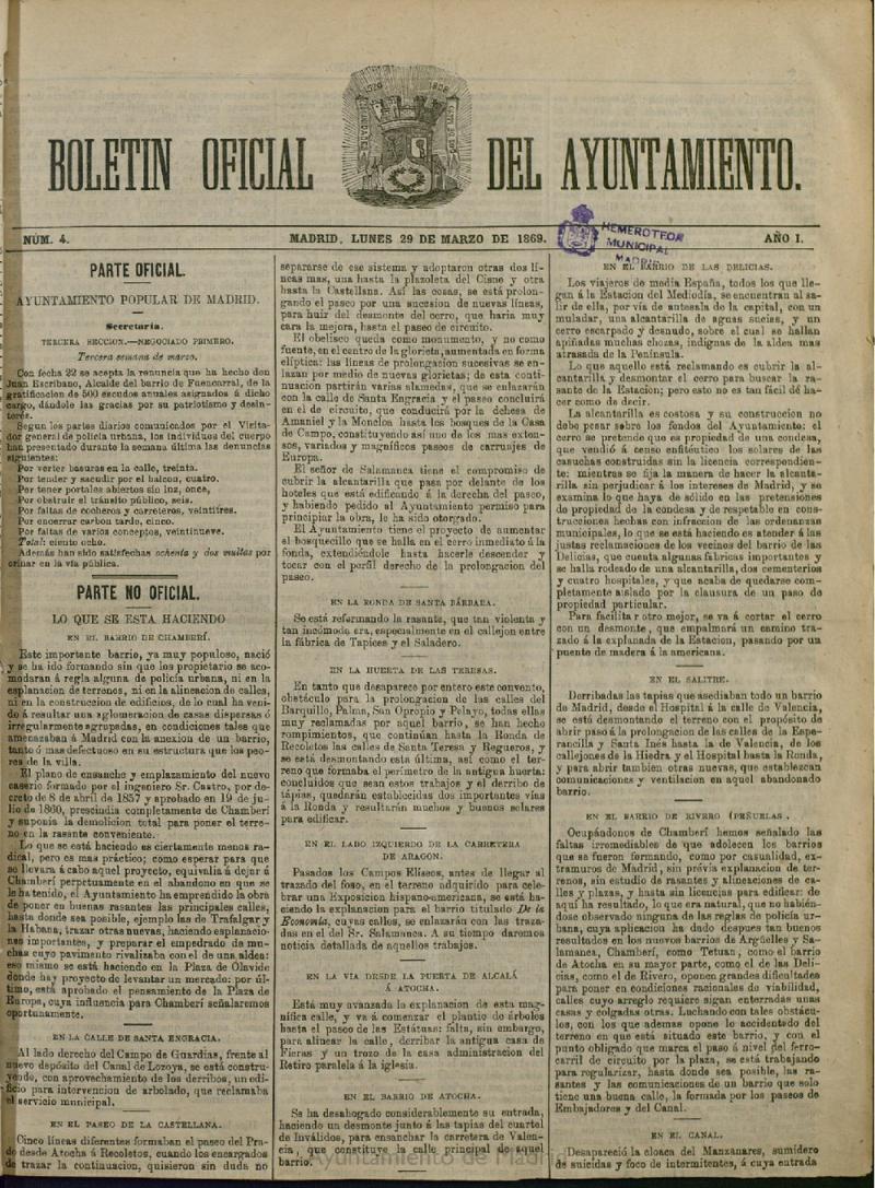 Boletn Oficial del Ayuntamiento de Madrid del 29 de marzo de 1869, n 4