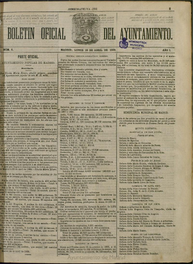Boletn Oficial del Ayuntamiento de Madrid del 26 de abril de 1869, n 8