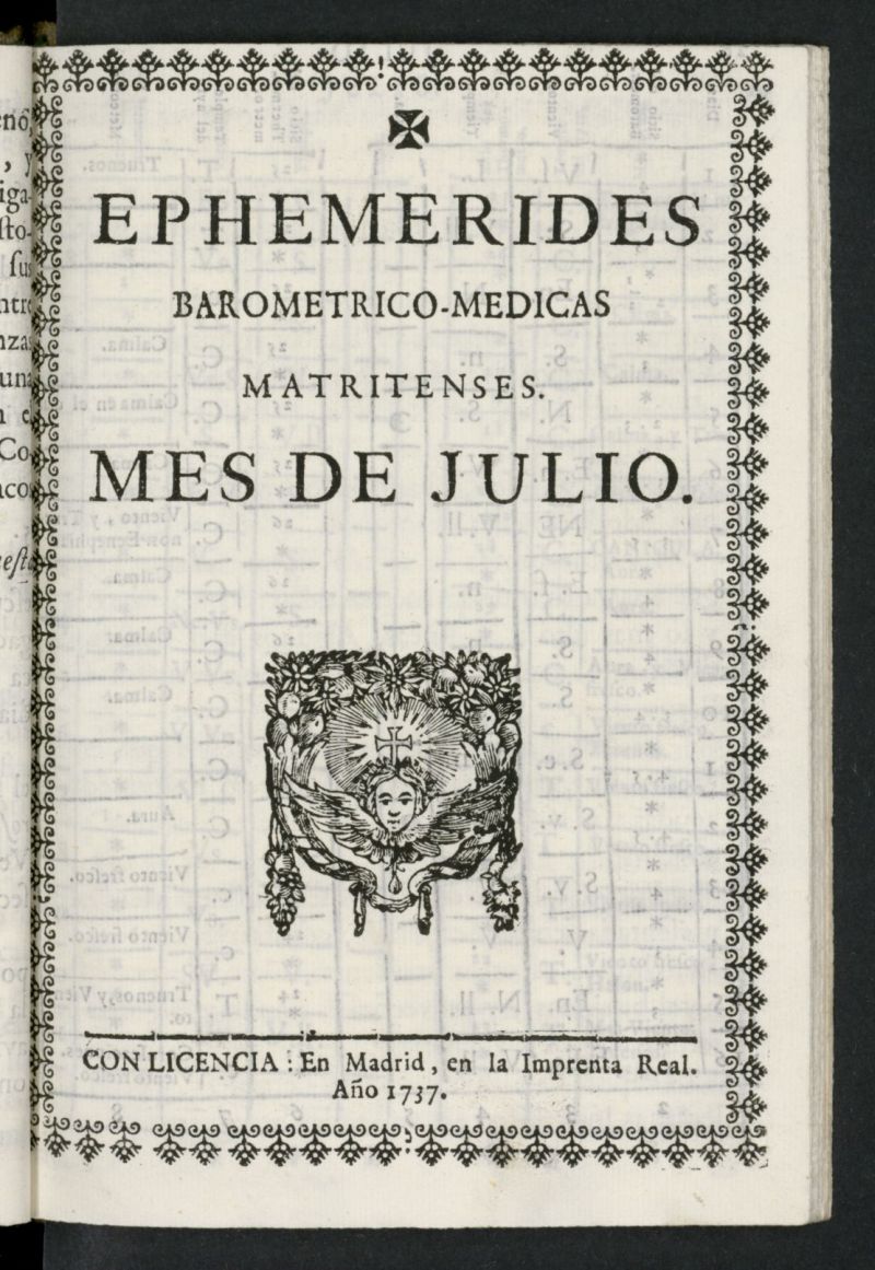Ephemmrides baromtrico-mdicas matritenses de julio de 1737