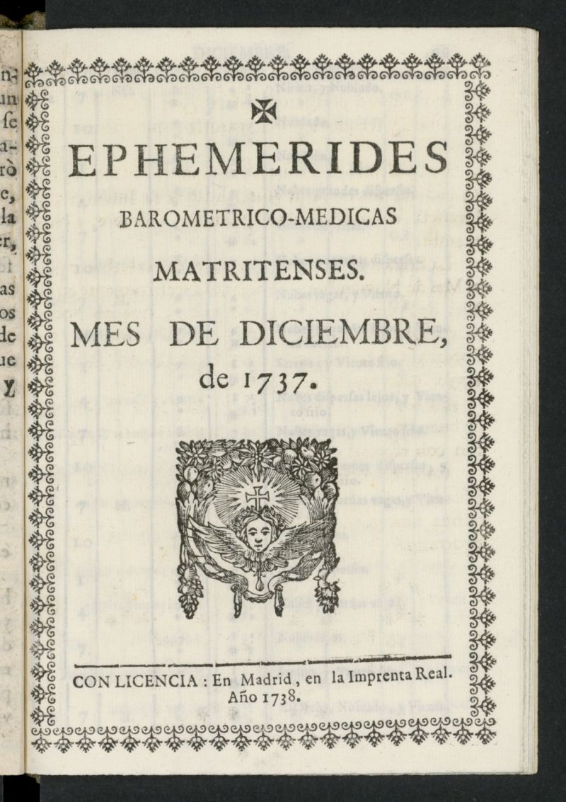 Ephemmrides baromtrico-mdicas matritenses de diciembre de 1737