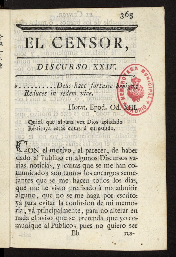 El Censor: obra periódica de 1781, discurso nº 24