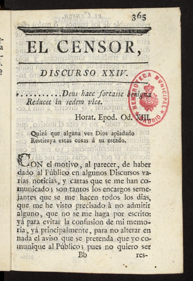 El Censor: obra peridica de 1781, discurso n 24