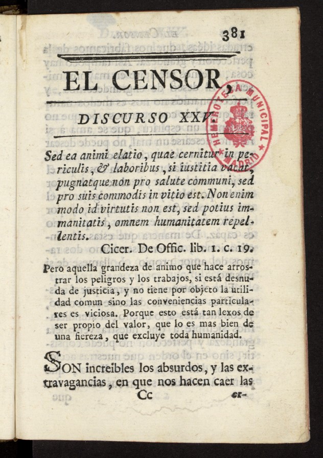 El Censor: obra periódica de 1781, discurso nº 25
