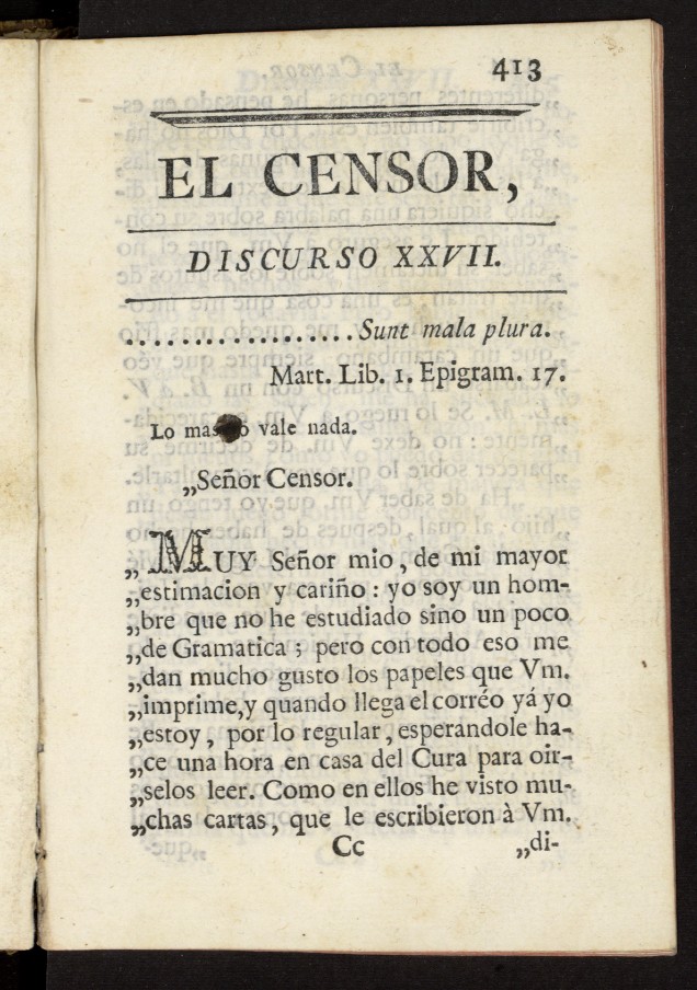 El Censor: obra periódica de 1781, discurso nº 27