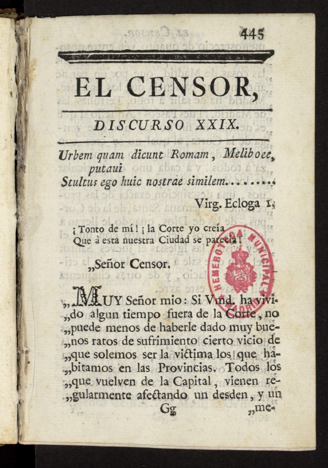 El Censor: obra periódica de 1781, discurso nº 29