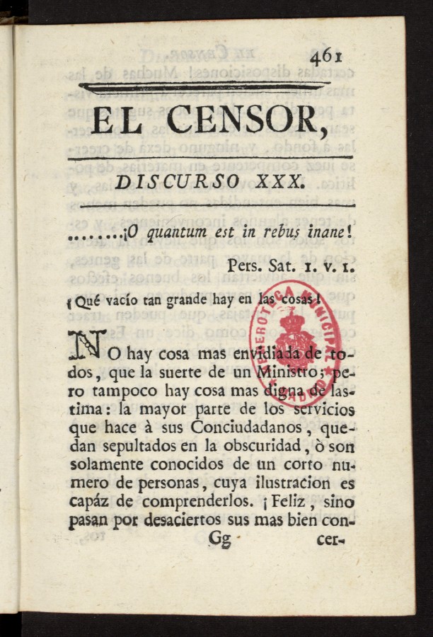 El Censor: obra periódica de 1781, discurso nº 30