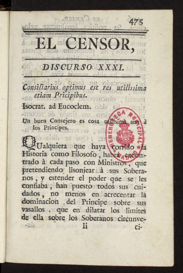 El Censor: obra periódica de 1781, discurso nº 31