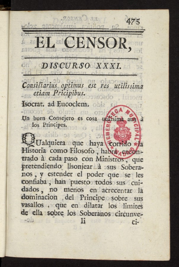 El Censor: obra peridica de 1781, discurso n 31