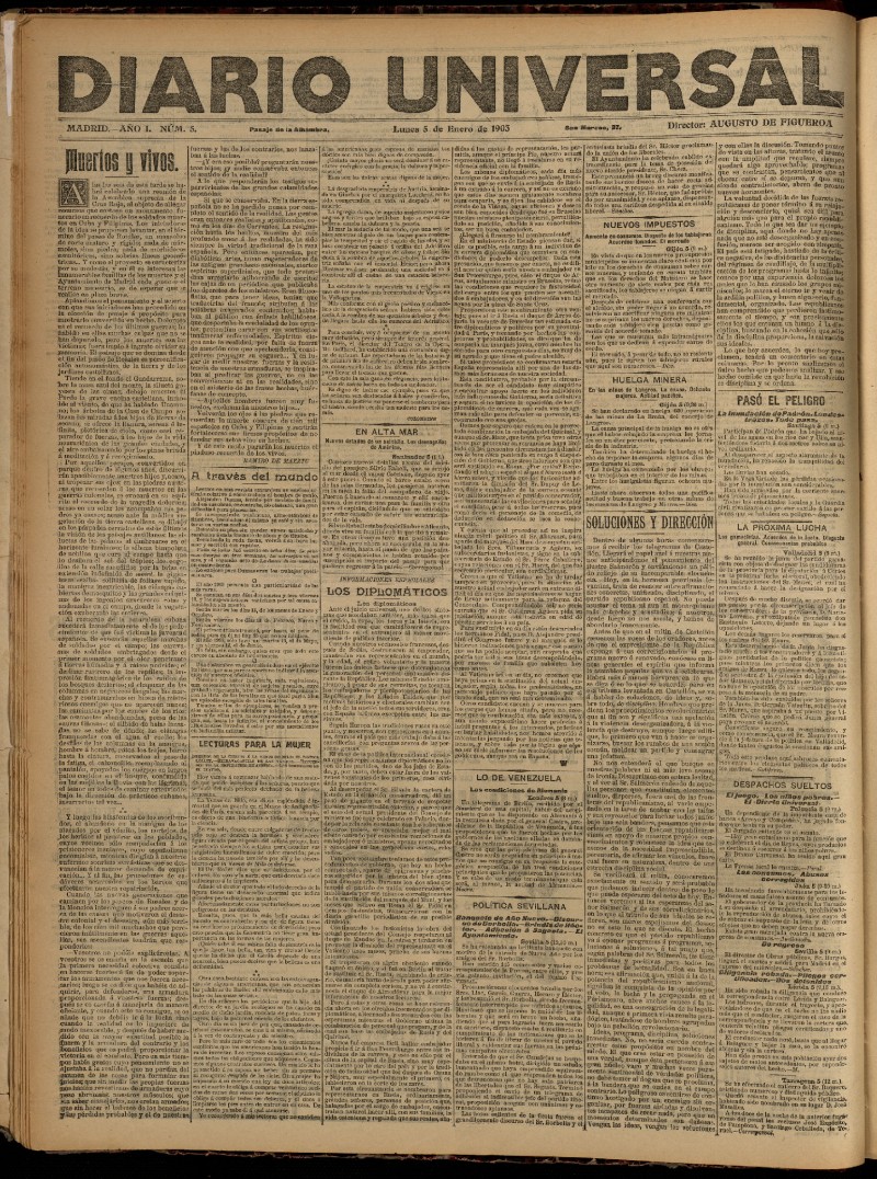 Diario Universal del 5 de enero de 1903, edicin de tarde