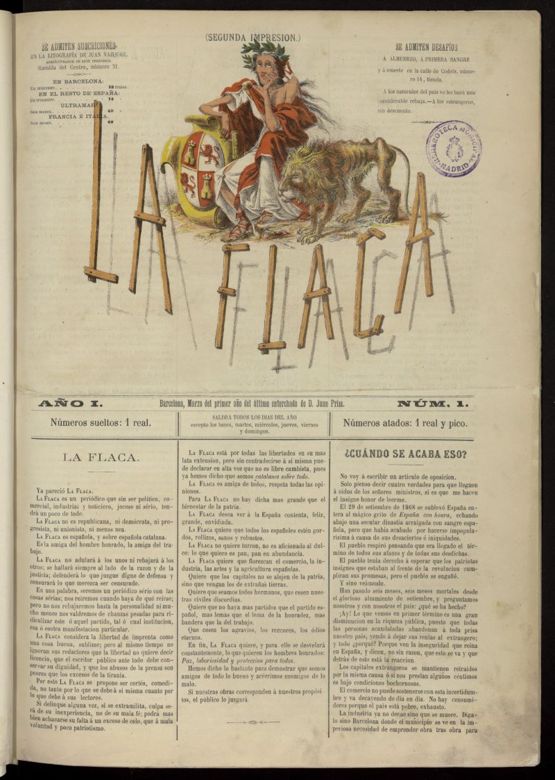 La Flaca de marzo de 1869, n 1 (segunda impresin).