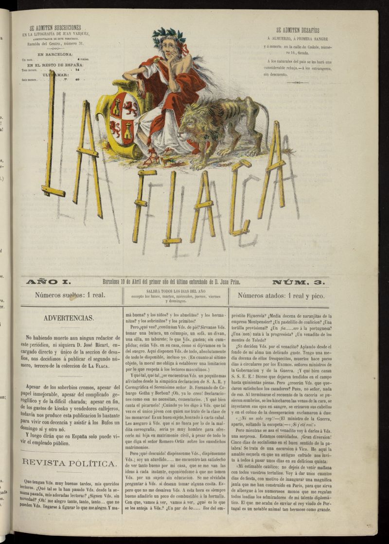 La Flaca del 10 de abril de 1869, n 3