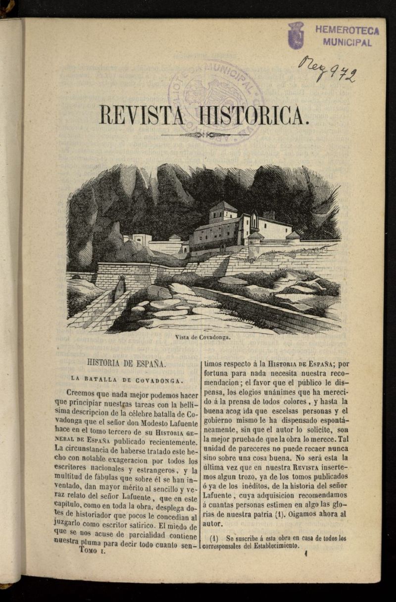 Revista histrica: peridico mensual ilustrado gratis a los suscritores de la Biblioteca Popular de 1851, tomo I