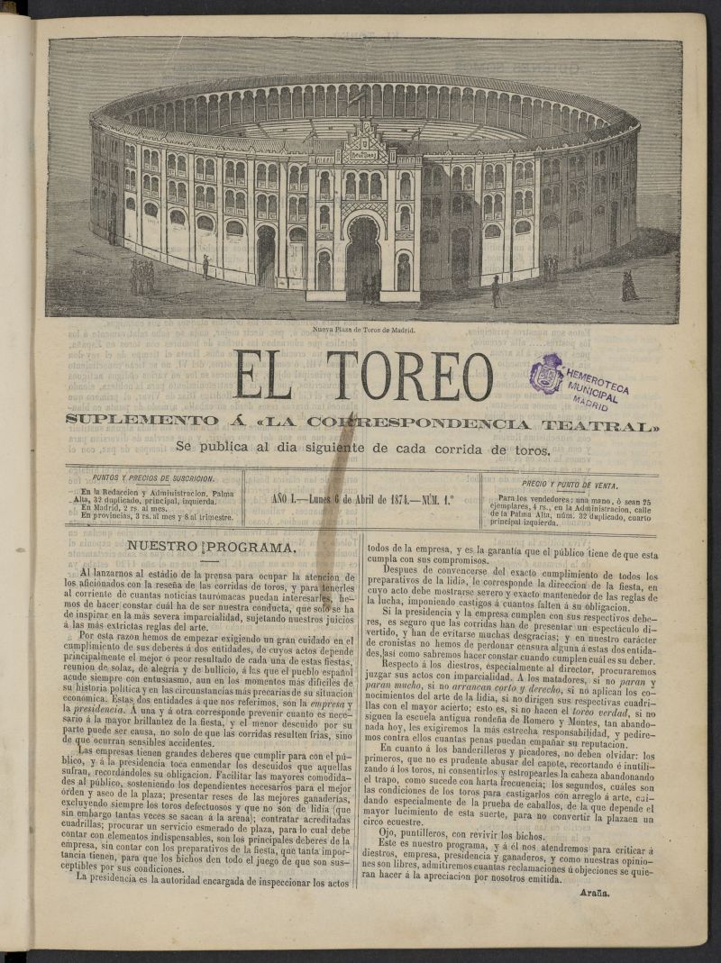 El Toreo: suplemento a "La Correspondencia Teatral"