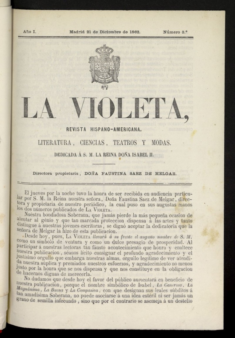 La Violeta: revista hispano-americana del 21 de diciembre de 1862, n 3