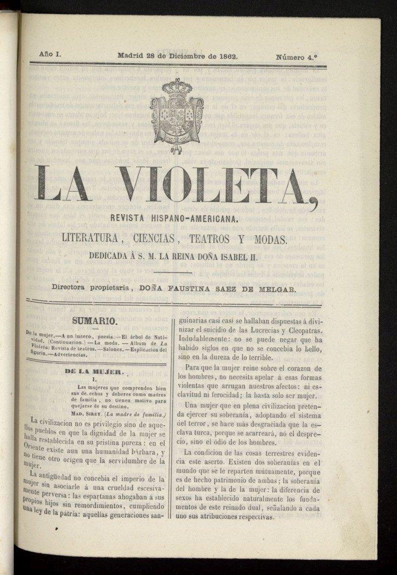 La Violeta: revista hispano-americana del 28 de diciembre de 1862, n 4