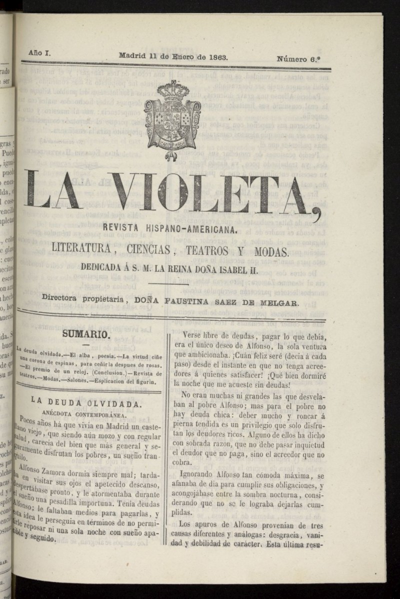 La Violeta: revista hispano-americana del 11 de enero de 1863, n 6