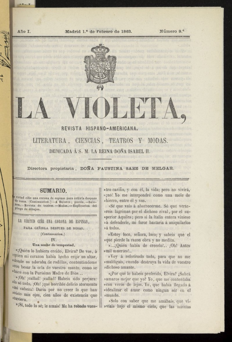 La Violeta: revista hispano-americana del 1 de febrero de 1863, n 9