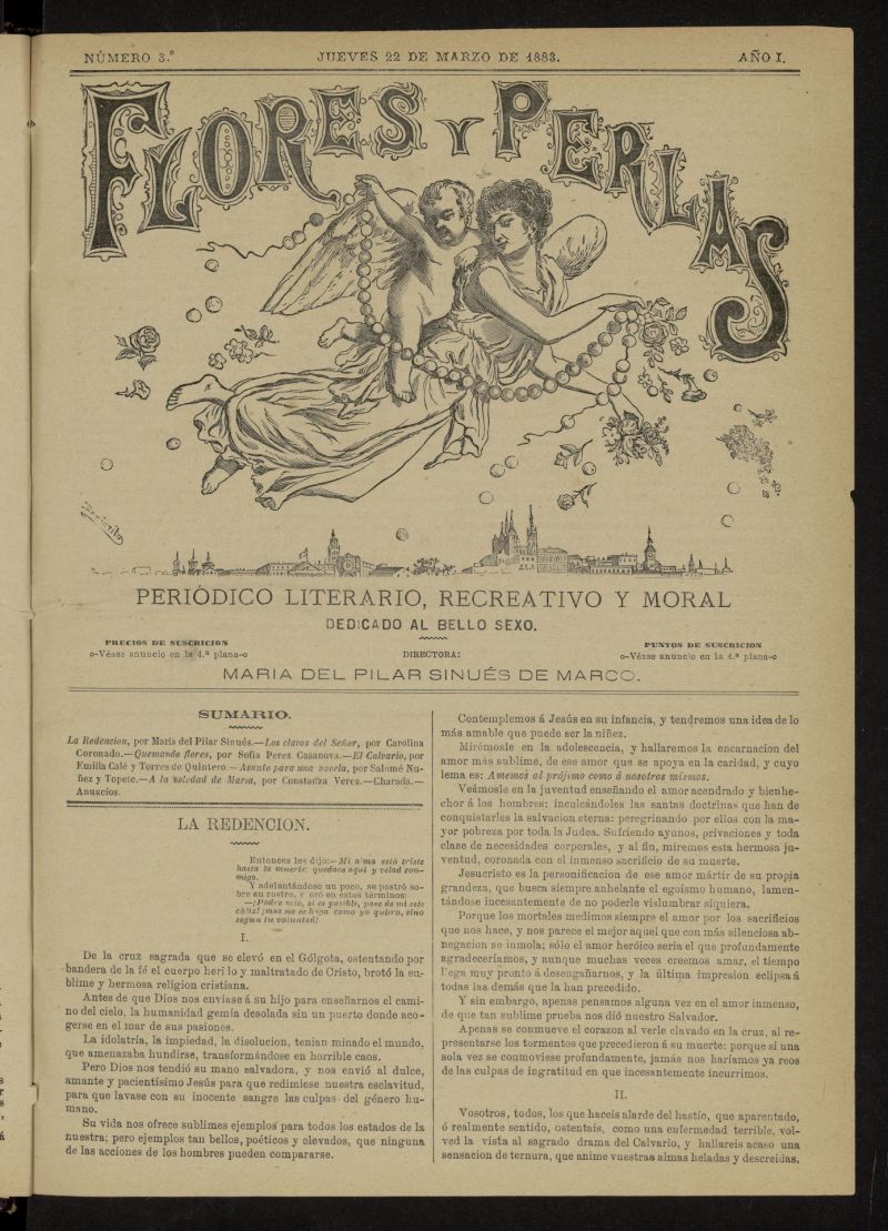 Flores y Perlas: peridico literario, recreativo y moral, dedicado al bello sexo del 22 de marzo de 1883, n 3