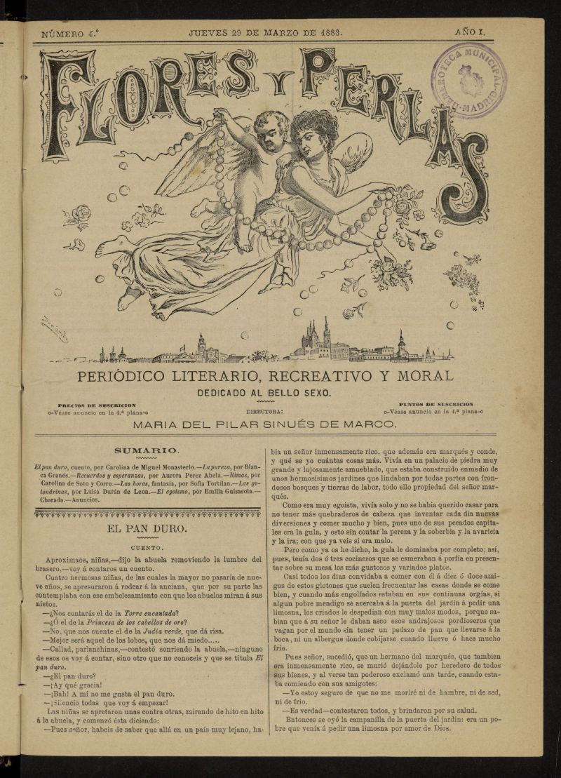 Flores y Perlas: peridico literario, recreativo y moral, dedicado al bello sexo del 29 de marzo de 1883, n 4
