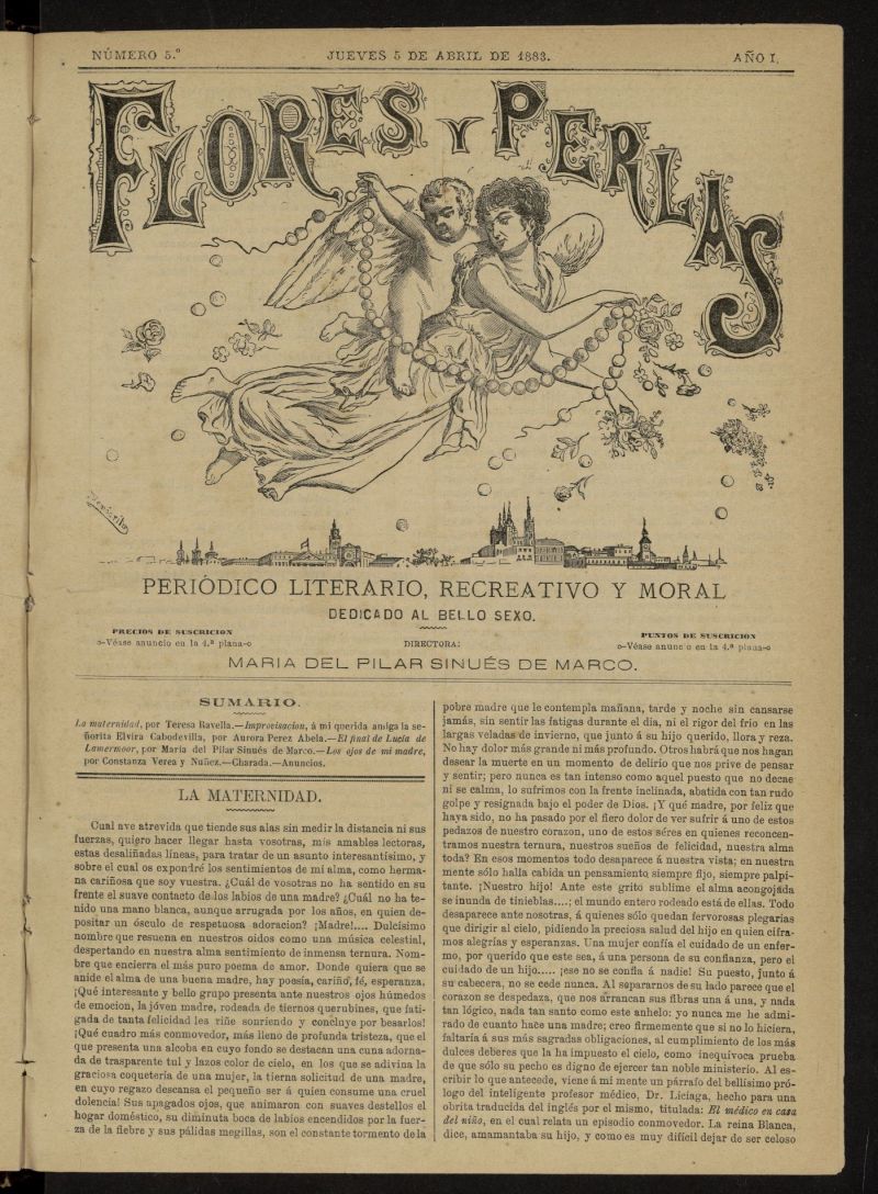 Flores y Perlas: peridico literario, recreativo y moral, dedicado al bello sexo del 5 de abril de 1883, n 5