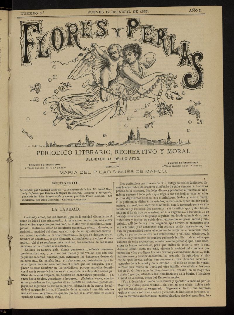 Flores y Perlas: peridico literario, recreativo y moral, dedicado al bello sexo del 12 de abril de 1883, n 6