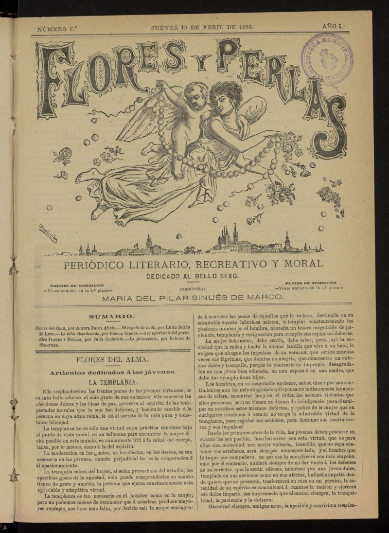 Flores y Perlas: peridico literario, recreativo y moral, dedicado al bello sexo del 19 de abril de 1883, n 7