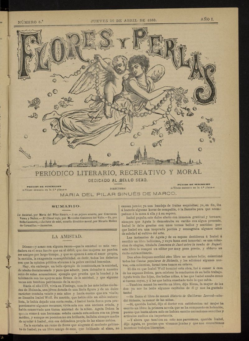Flores y Perlas: peridico literario, recreativo y moral, dedicado al bello sexo del 26 de abril de 1883, n 8