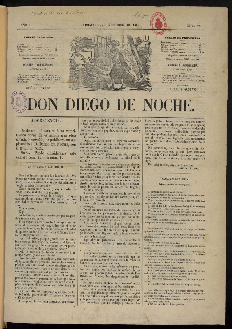 Don Diego de Noche del 13 de septiembre de 1868