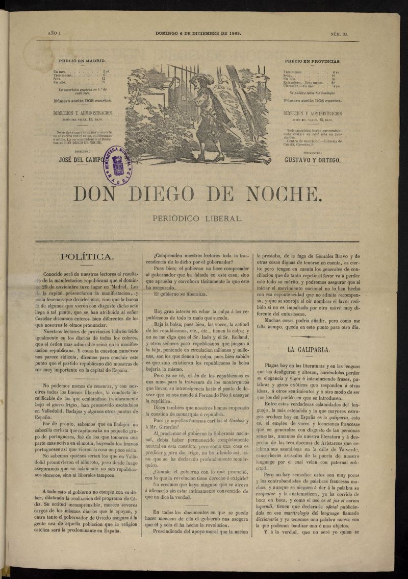 Don Diego de Noche del 6 de diciembre de 1868