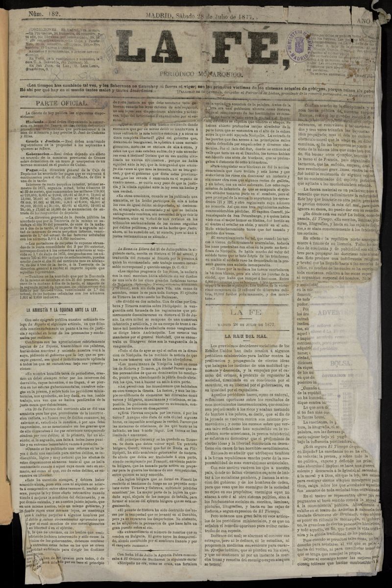 La Fe: peridico monrquico del 28 de julio de 1877