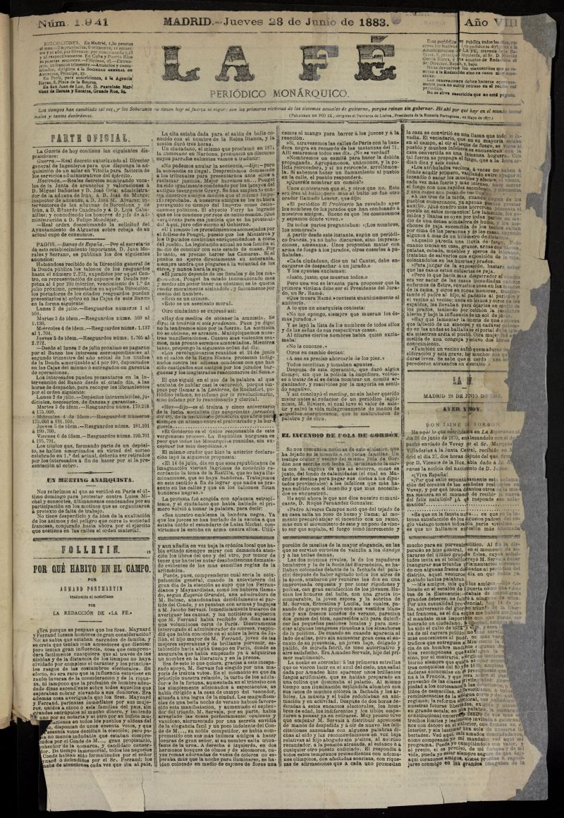 La Fe: peridico monrquico del 28 de junio de 1883